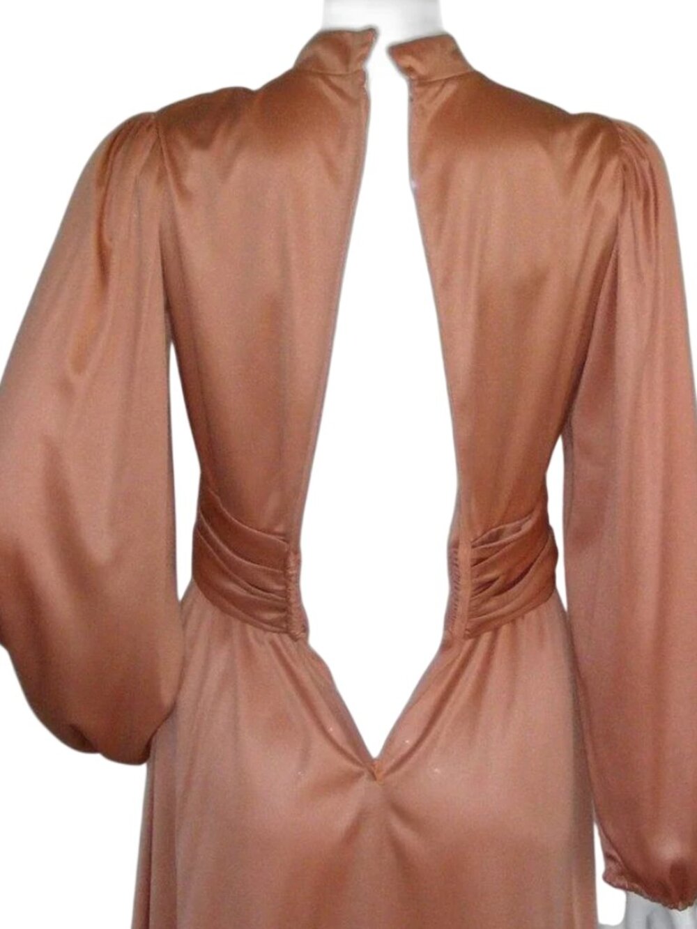 70s Dress, XS/S, Coppery color, Long sleeves, Gathered Waist, Disco baby! - Picture 4 of 8